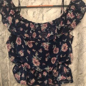ASTR Off the Shoulder Ruffle Floral Crop Top